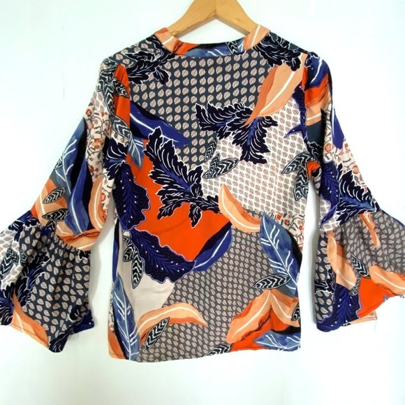 Jaase boho tassel‎ tie bell sleeve blouse top XS - Picture 2 of 6